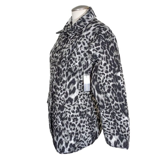 Chicos New Womens Jacket Black Gray Cheetah Quilted Snap Button Coat Size 2P MP - Picture 3 of 11